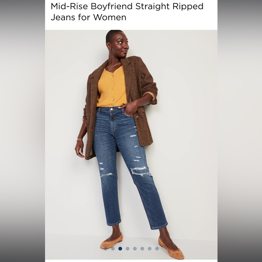 Mid-Rise Boyfriend Straight Ripped Jeans, Size 2, NWT